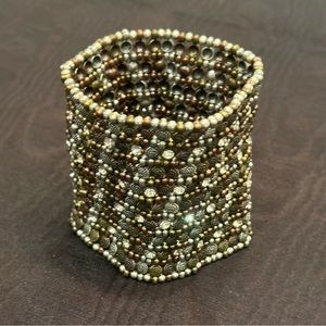 Cuff Bracelet with tri-color metals & rhinestones